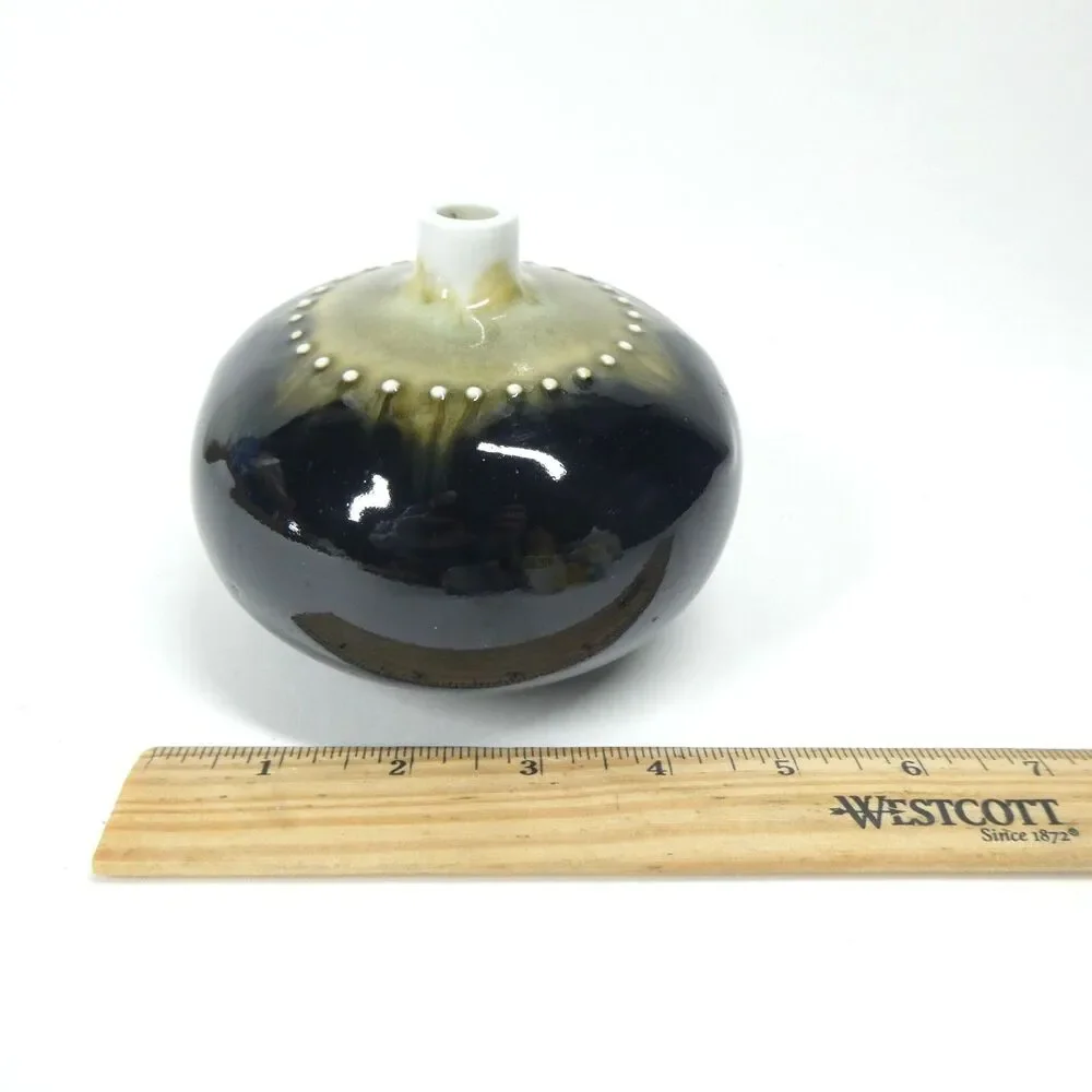 Hakusan Japan Ikebana Bud Vase Masahiro Mori Glazed Ceramic Round